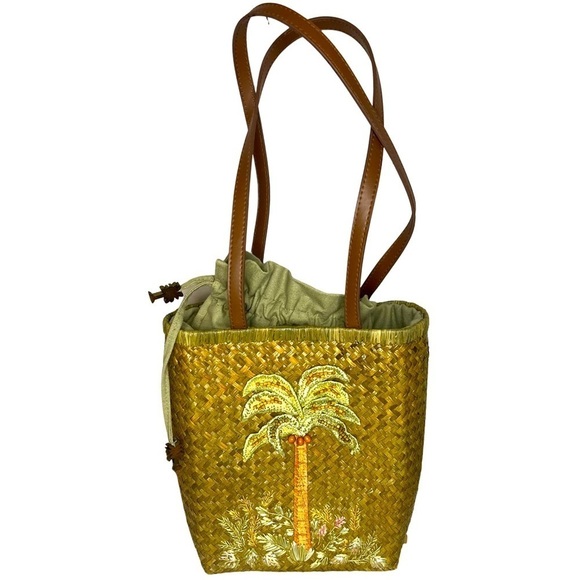 Cappelli Straworld STRAW Wooden Painted Beaded Tote Purse Shoulder Bag - Picture 1 of 12